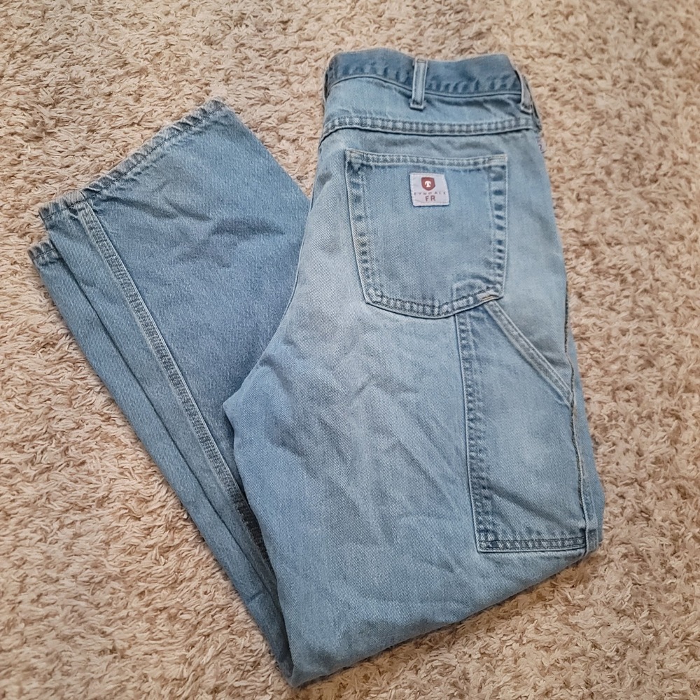 Tyndale FR Carpenter Jeans Mens 36x34 Light Wash Blue‎ Flame Resistant Made USA